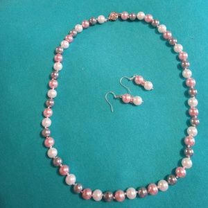 8mm Pink gray white necklace set